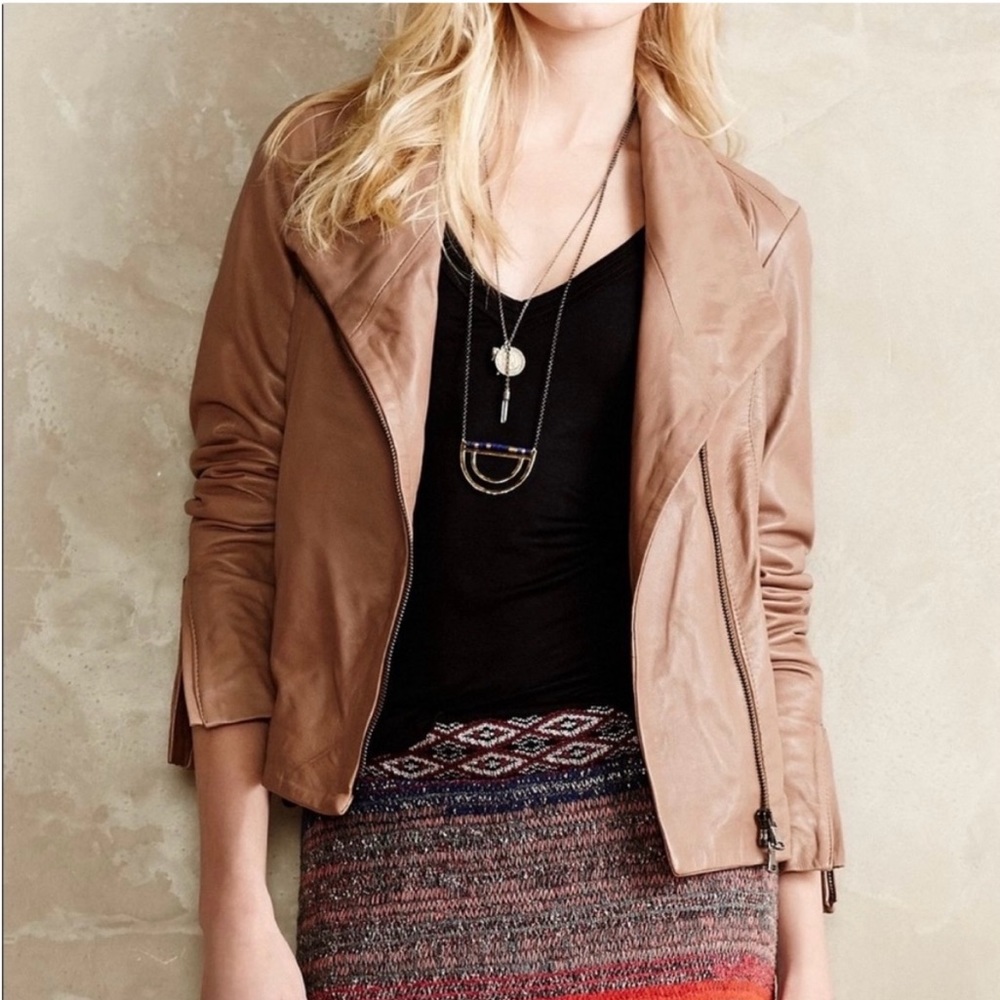 dolan Taupe Leather Moto Jacket